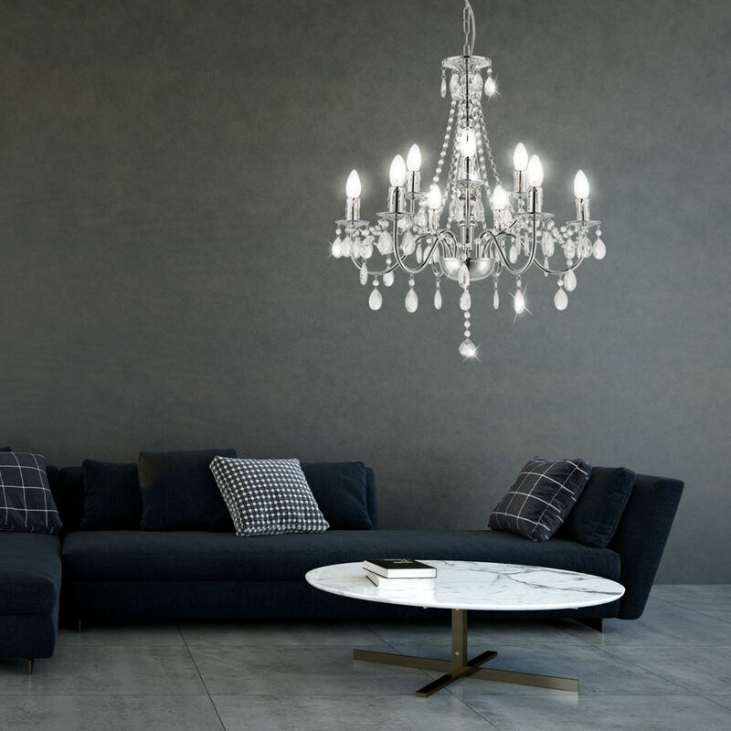 foto del prodotto design lampadario cromato lampadario lampada a sospensione plafoniera tenda di cristallo trasparente