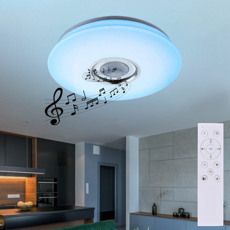 foto del prodotto design led plafoniera stelle con cambiacolori rgb altoparlante bluetooth spot da soffitto lampada telecomando