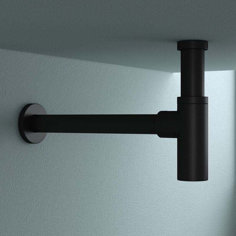 foto del prodotto design sifone bagno rotondo 1 1 4 x 32mm sifone tubolare per lavabo sifone antiodore per attacco lavabo nero doporro
