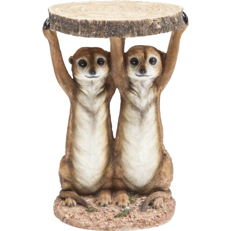 foto del prodotto design tavolino animal meerkat sisters, marrone beige, 33cm, altezza 53cm, suricate, tavolino da caff , d appoggio, animali, ripiano in legno kare