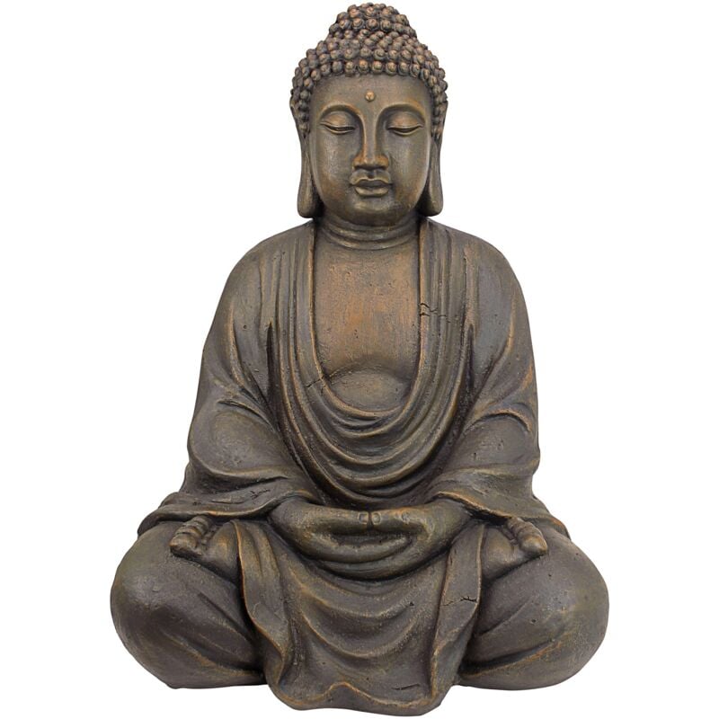 foto del prodotto design toscano budda meditativo del grande tempio statua da giardino, poliresina, pietra scura, media 66 cm