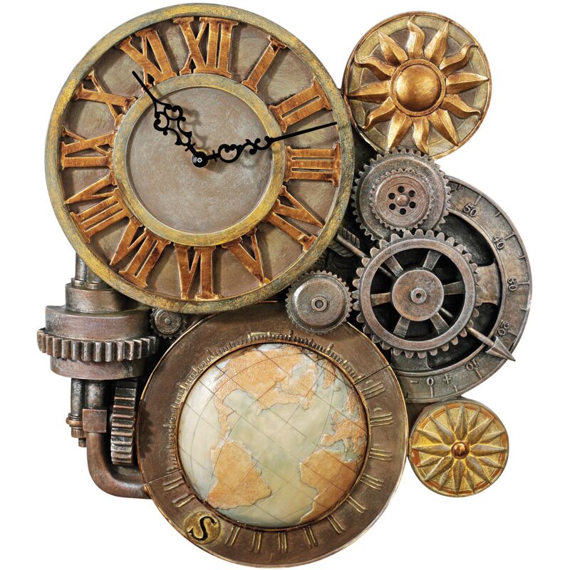 foto del prodotto design toscano ingranaggi steampunk orologio a parete scultura, poliresina, a colori, media 43,25 cm