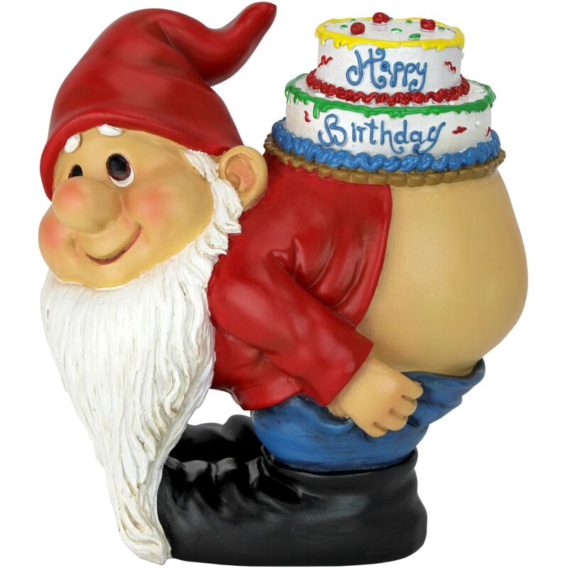 foto del prodotto design toscano loonie moonie statua di gnomo da giardino con scritta happy birthday, gnomi impertinenti, statua di gnomi lunari, multicolore, 14