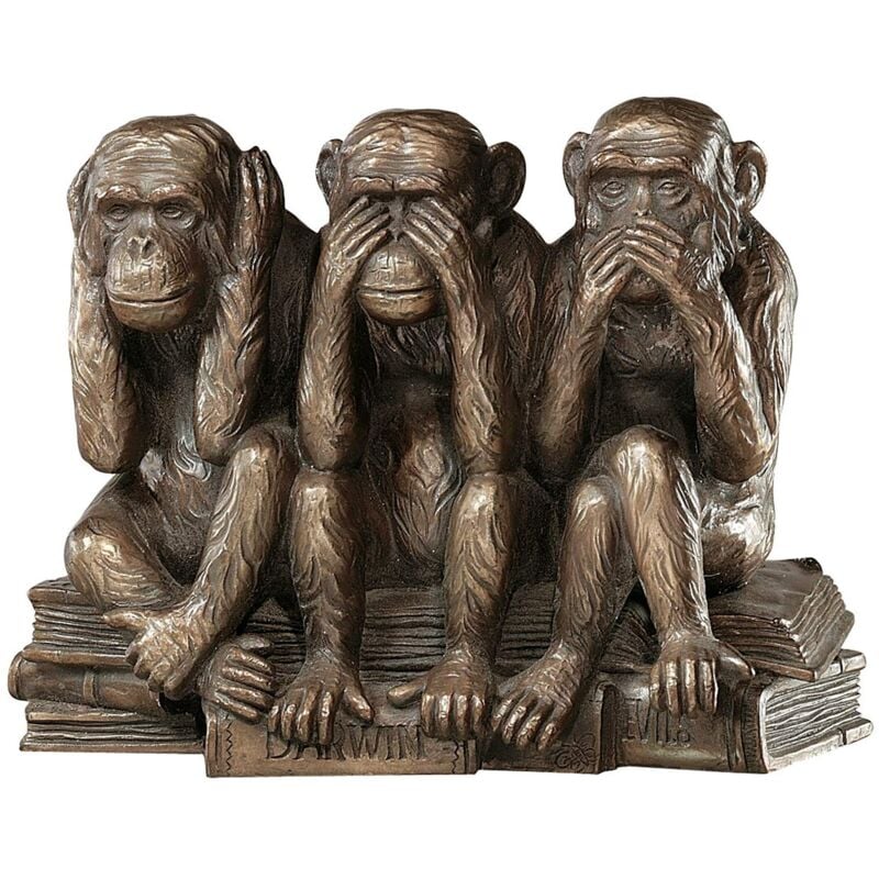 foto del prodotto design toscano scimmie non vedo, non sento, non parlo statua con animali le tre verit umane, poliresina, finitura color bronzo, 17,75 cm