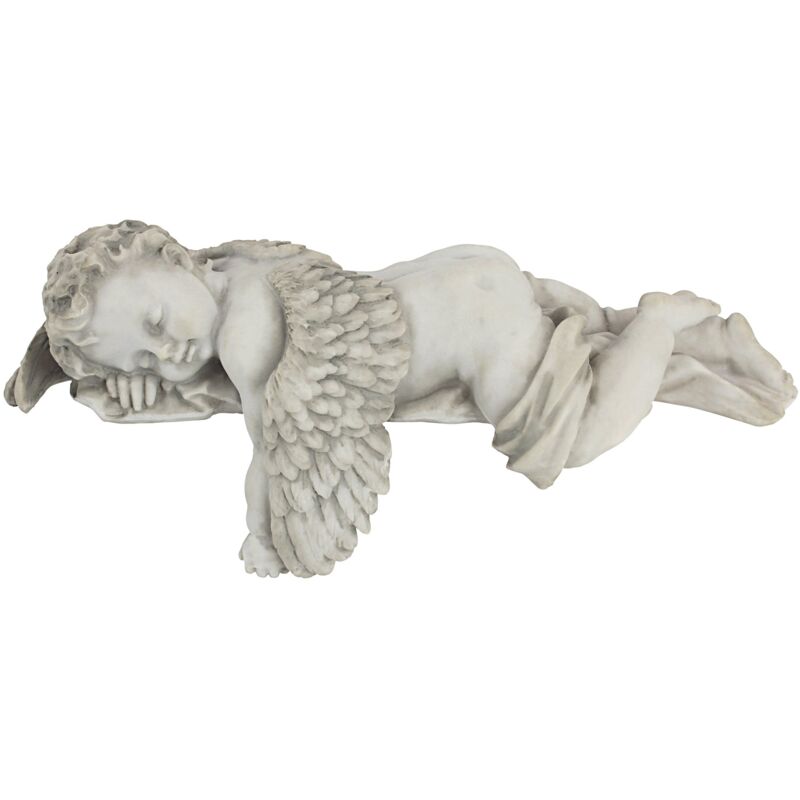 foto del prodotto design toscano tempo di fare la nanna, piccolo angelo dormiente statua mensola, poliresina, pietra antica, 30 cm