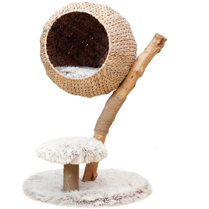 foto del prodotto designer albero tiragraffi design a rami 83 cm con cestino in peluche fudajo