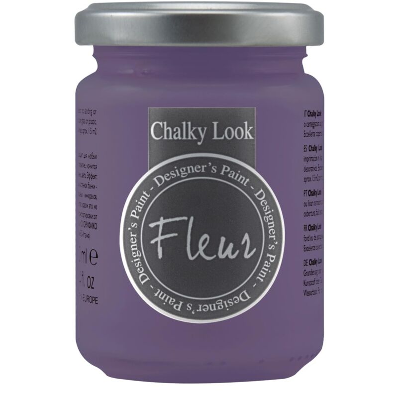 foto del prodotto designer s paint pittura ad acqua, effetto gesso naturale, extra opaca chalky f72, colore purple rain, made in italy, formato da 130 ml fleur