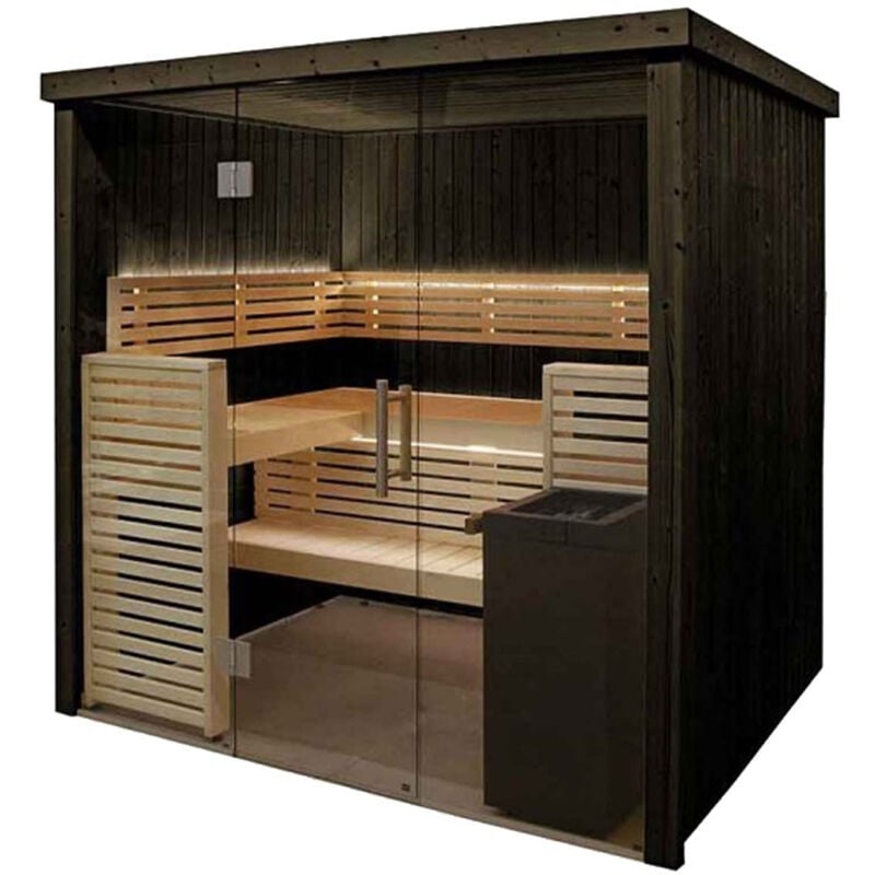 foto del prodotto desineo cabina sauna 205 x 160 x 202 cm stufa per sauna per 2 o 3 persone fornita