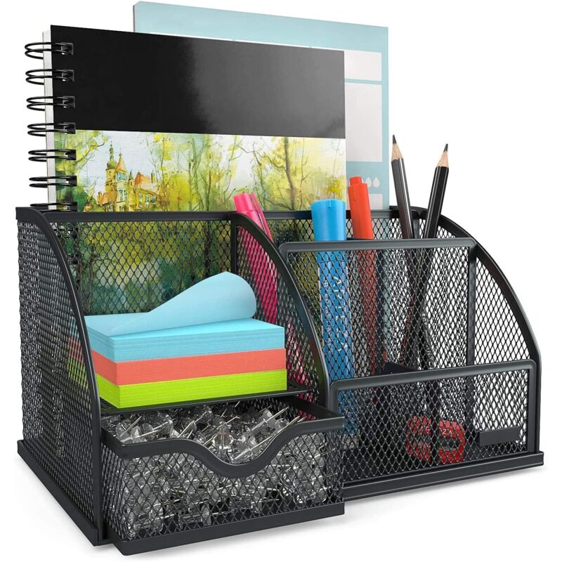 foto del prodotto desk organizer, stationery organizer, mesh desk organizer, pen holder, metal desk organizer for office, for office, school and home black 
