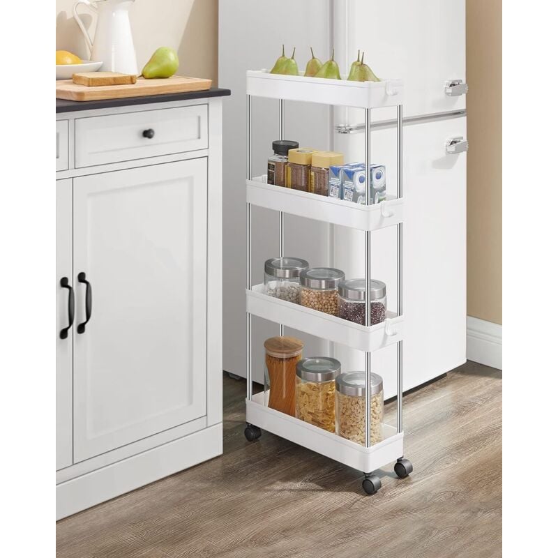 foto del prodotto dessert bianco su ruote a 4 livelli - l12,5 x h86 cm