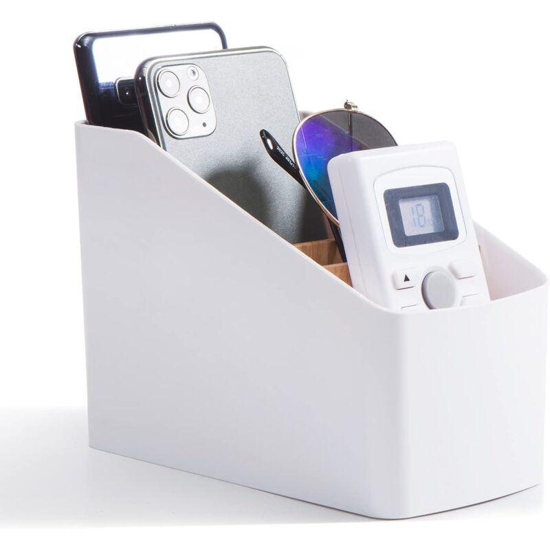 foto del prodotto detachable bamboo storage box, office stationery wooden storage box, storage box 4 compartments for pens, scissors, mobile phone