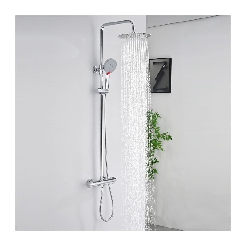 foto del prodotto detbom colonna doccia termostatica cromata kit doccia tondo regolabile in altezza sistema doccia in acciaio inox