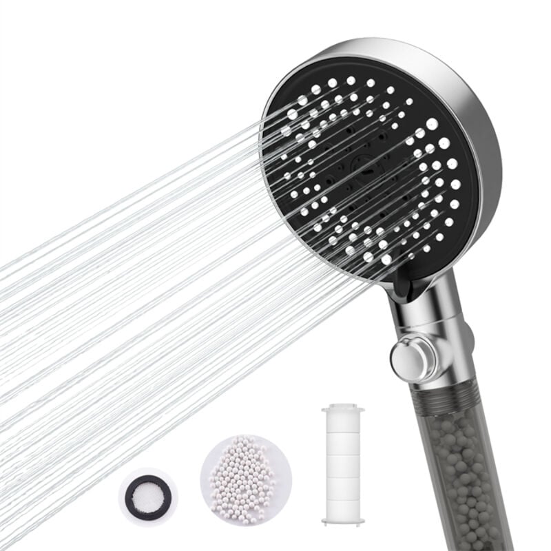 foto del prodotto detbom doccia a mano 6 getti tra cui scegliere soffione doccia cromato con pulsante di arresto soffione doccia con filtro anticalcare e cotone pp