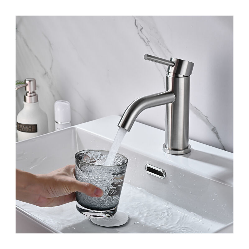 foto del prodotto detbom rubinetti lavabi miscelatori monocomando per lavabi in acciaio inossidabile rubinetto per lavabo spazzolato classico