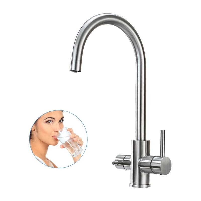 foto del prodotto detbom rubinetto da cucina a 3 vie miscelatore da cucina in acciaio inox rubinetto per lavello girevole a 360 miscelatore per lavello da cucina