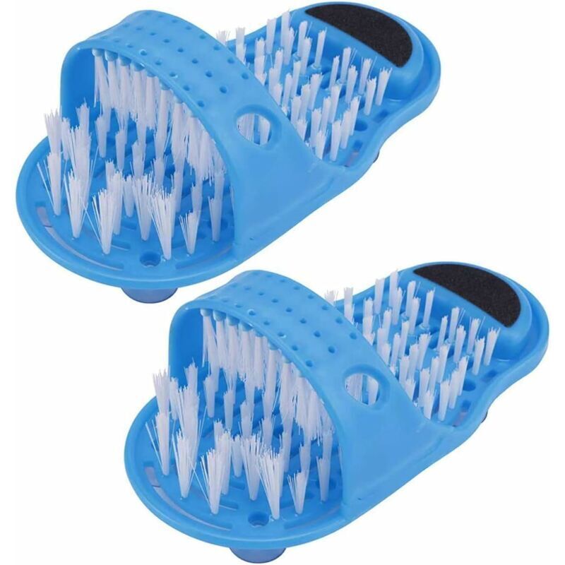foto del prodotto detergente per piedi doccia, giorno e 2 pezzi spazzola per piedi doccia massaggiatore piedi per bagno pulitore per pantofole con ventose antiscivolo