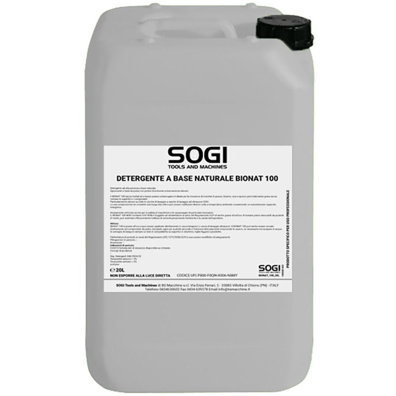 foto del prodotto detergente sgrassante sogi bionat 100 sostenibile, naturale e potente per uso manuale o in vasche tanica da 20 l