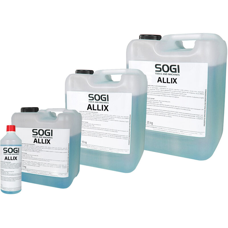 foto del prodotto detergente sogi allix per rimozione sporco, pulizia, sgrassaggio di acciaio inox e alluminio da 1l a 25kg, formato 5 kg