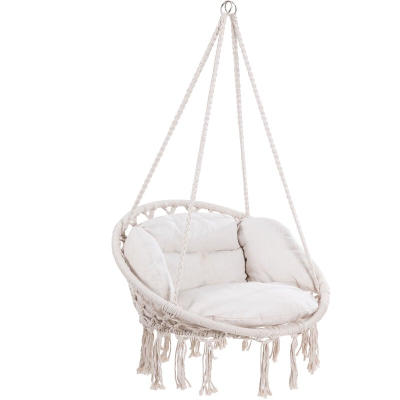 foto del prodotto detex sedia sospesa 60cm giardino dondolo girevole a 360 certificato gs poltrona pensile 150kg cuscino 2 anelli in acciaio oscillante vari colori