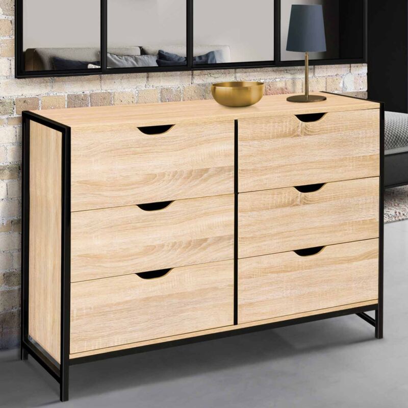 foto del prodotto detroit cassettone a 6 cassetti da 115 cm design industriale