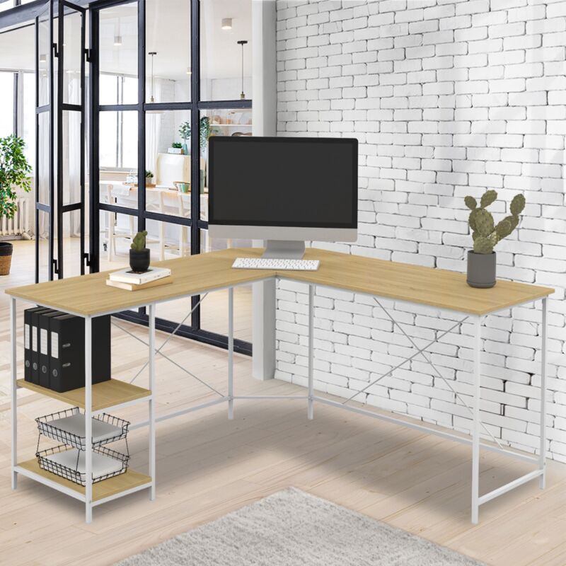 foto del prodotto detroit escritorio esquinero de dise o industrial en forma de l de madera y metal blanco