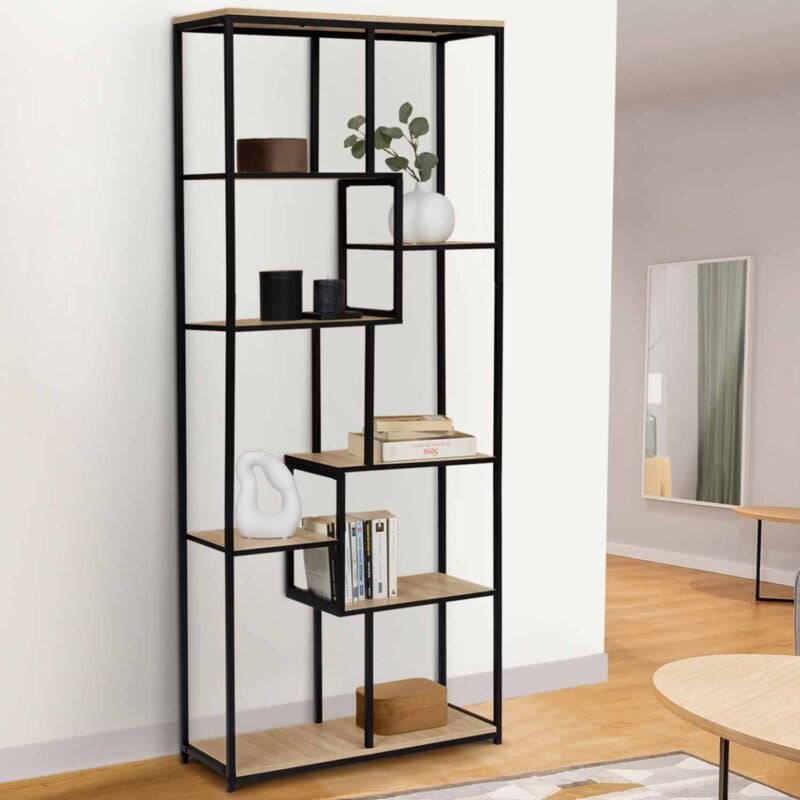 foto del prodotto detroit libreria asimmetrica a 6 livelli dal design industriale 161 cm