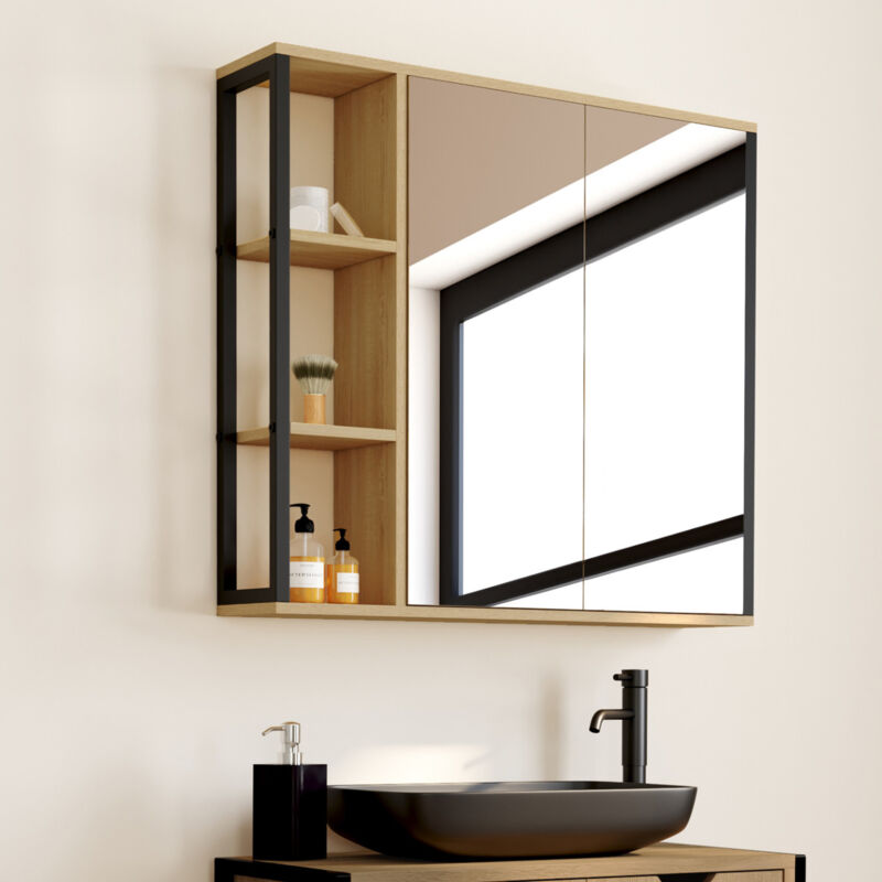 foto del prodotto detroit pensile da bagno con specchio e mensole, design industriale