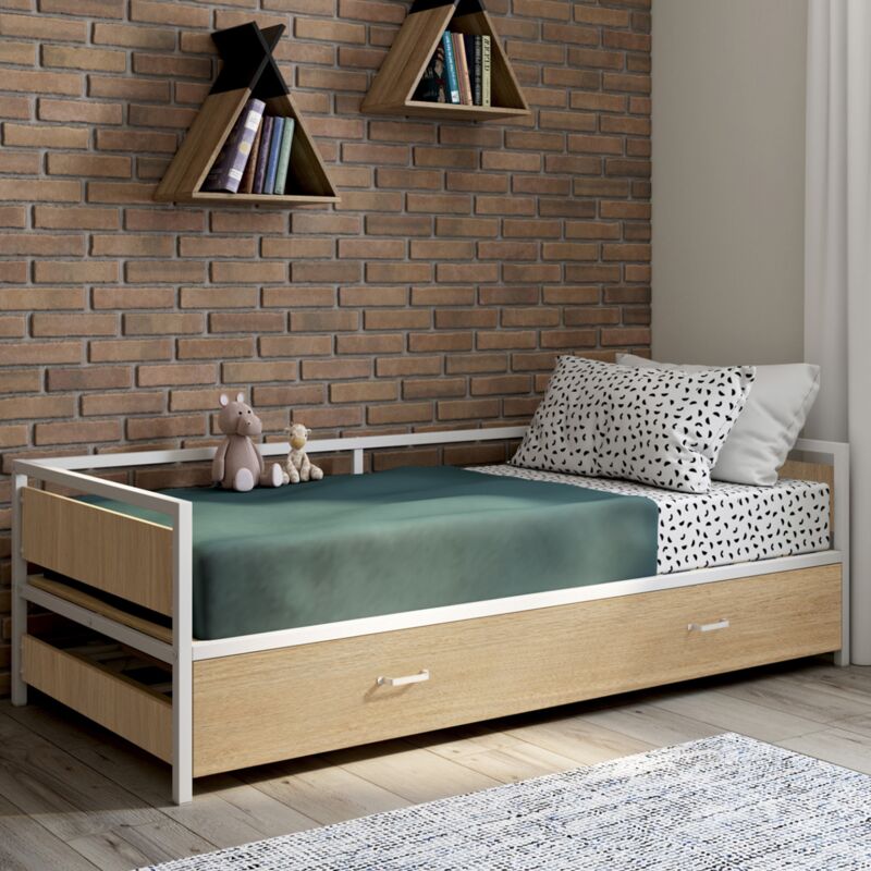foto del prodotto detroit sof cama de dise o industrial de 90 x 190 cm en haya y blanco