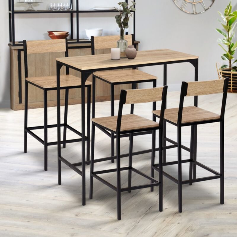 foto del prodotto detroit tavolo da bar alto 100 cm e set di 4 sedie da bar di design industriale