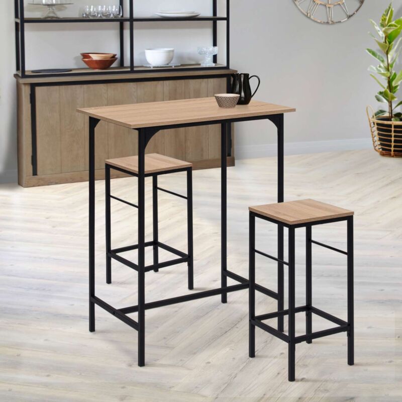 foto del prodotto detroit tavolo da bar alto 80 cm e set di 2 sgabelli di design industriale