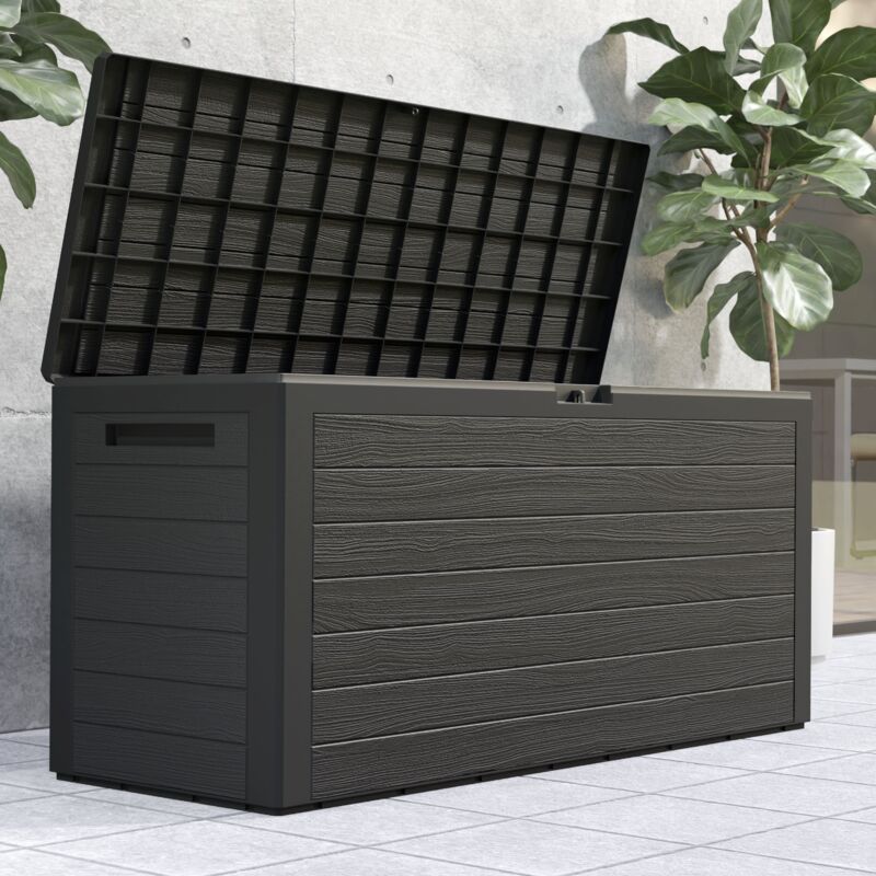 foto del prodotto deuba baule da giardino xxl 280 l cassapanca richiudibile 2 maniglie 116 x43 x54cm box esterno contenitore effetto legno