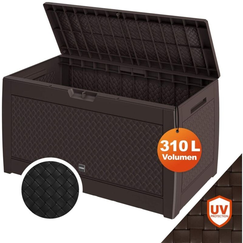 foto del prodotto deuba casaria baule da giardino 119cmx48cmx60cm con coperchio ribaltabile contenitore per esterni box oggetti bauli terrazza effetto intrecciato