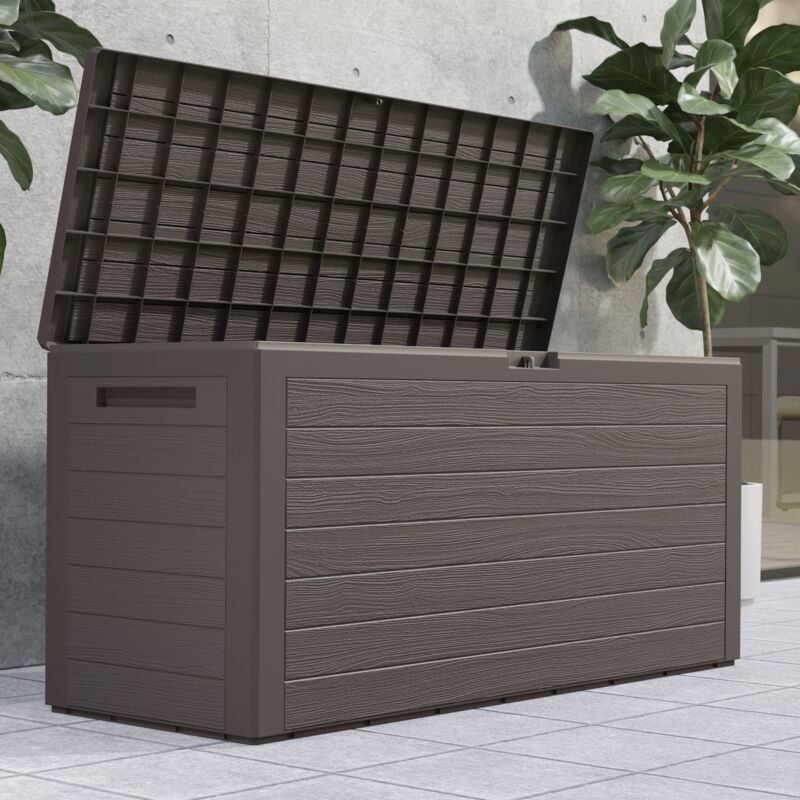 foto del prodotto deuba casaria baule da giardino 280l 116x43x55cm contenitore da esterno box multiuso cassapanca esterni marrone