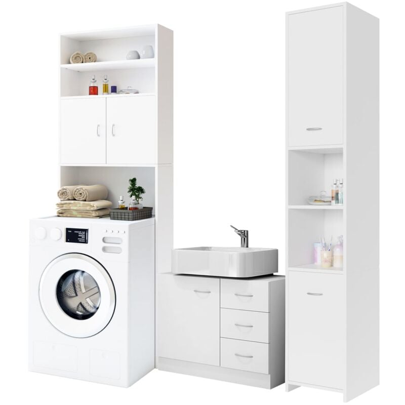 foto del prodotto deuba - casaria set 3x mobili da bagno armadio alto per lavatrice armadietto sottolavabo mobile a colonna