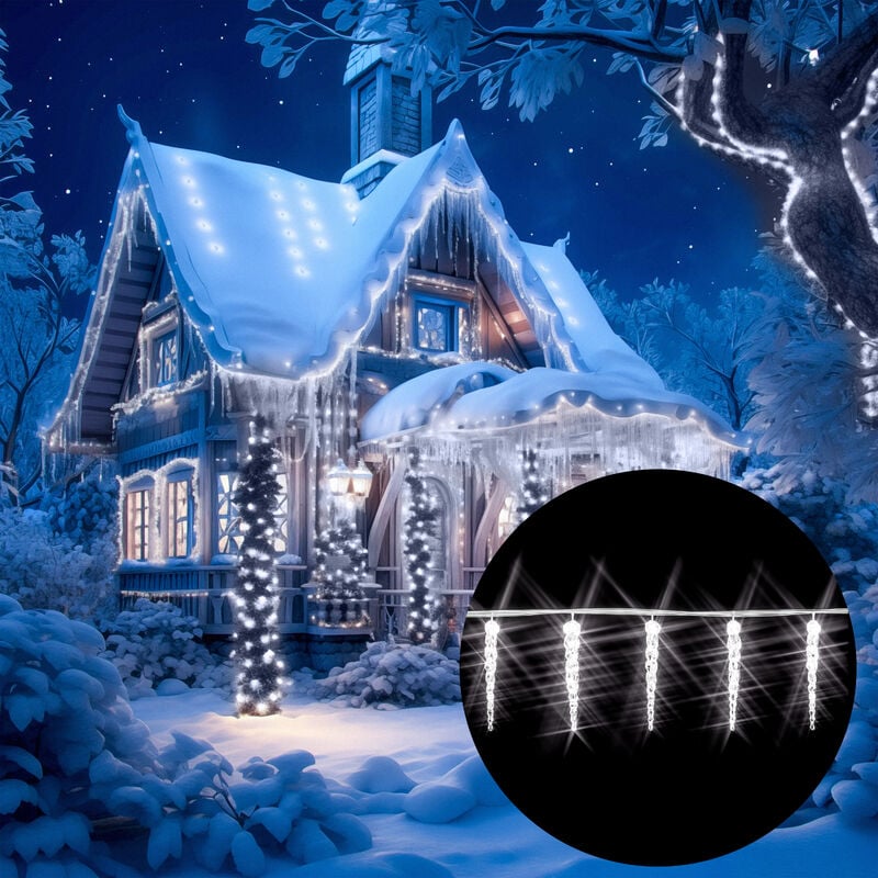 foto del prodotto deuba catena luminosa led con stalattiti di ghiaccio illuminazione natale ghirlanda di luci 80 stalattiti ghiaccio led bianco freddo
