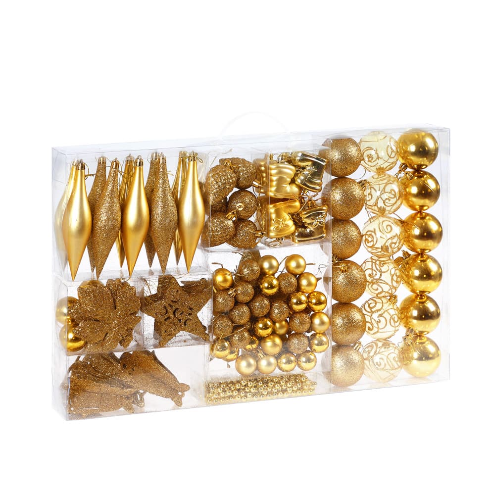 foto del prodotto deuba confezione da 102 palline di natale con valigetta set variegato con catena deco coni stivali stelle gold de 