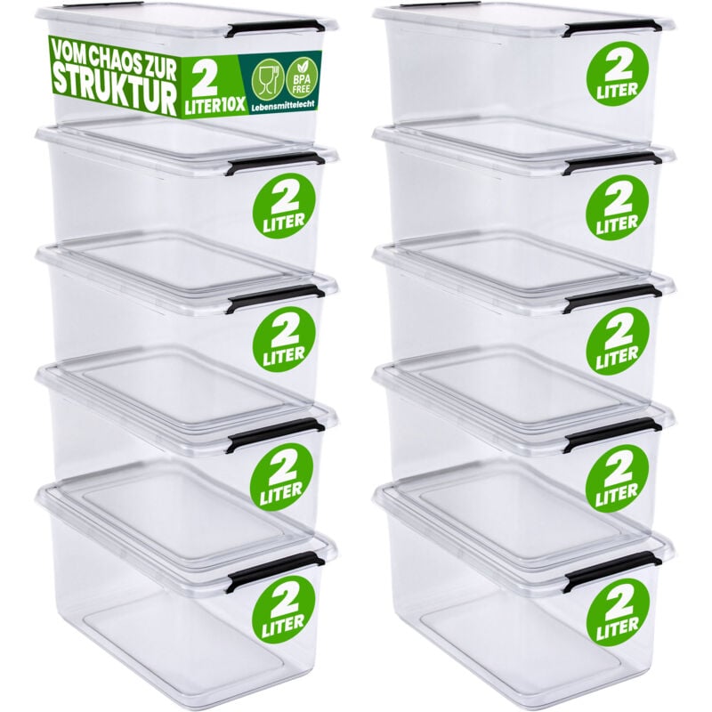 foto del prodotto deuba contenitore in plastica scatola da 2l e 5l set contenitori trasparenti bpa free impilabili scatole cucina camera da letto 10x 2l de 