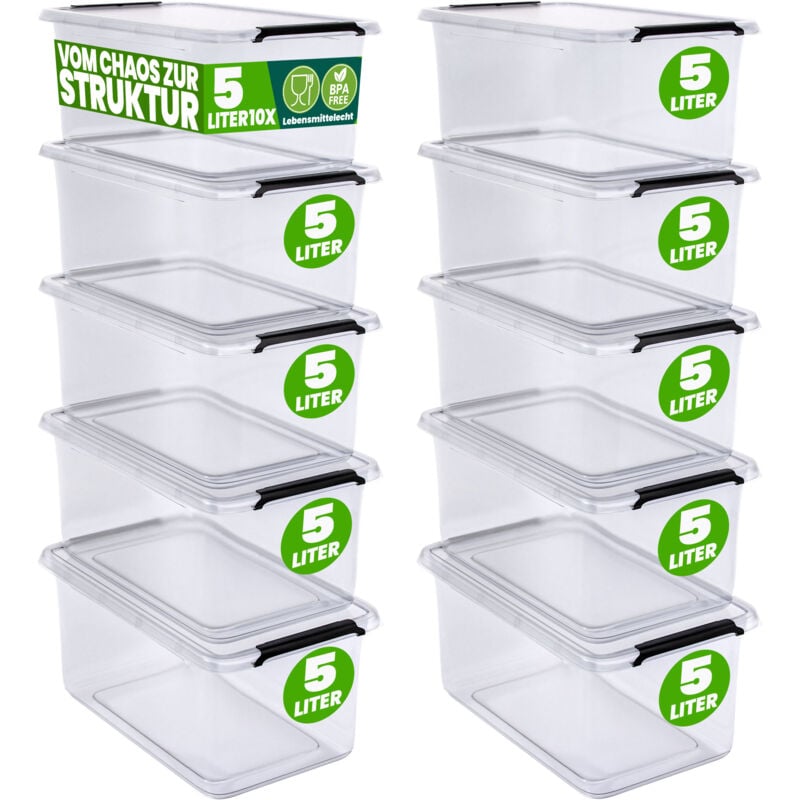 foto del prodotto deuba contenitore in plastica scatola da 2l e 5l set contenitori trasparenti bpa free impilabili scatole cucina camera da letto 10x 5l de 