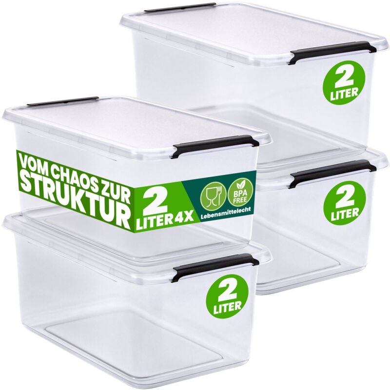 foto del prodotto deuba contenitore in plastica scatola da 2l e 5l set contenitori trasparenti bpa free impilabili scatole cucina camera da letto 4x 2l de 