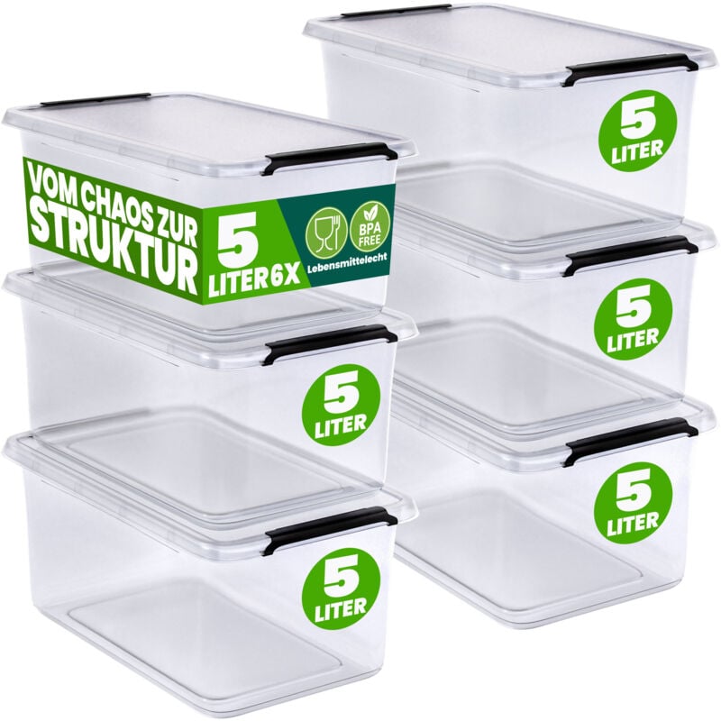 foto del prodotto deuba contenitore in plastica scatola da 2l e 5l set contenitori trasparenti bpa free impilabili scatole cucina camera da letto 6x 5l de 