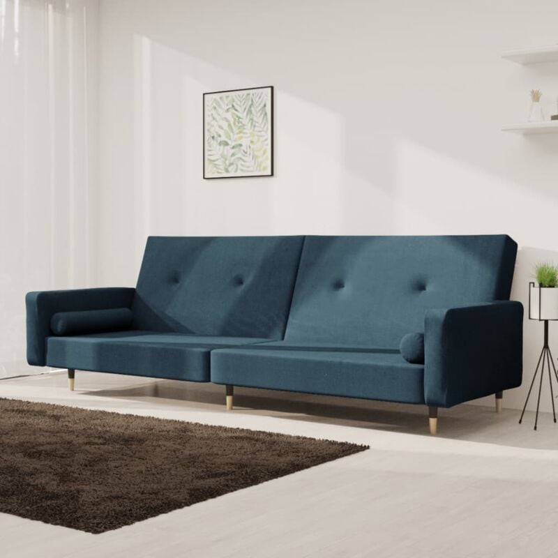 foto del prodotto devenirriche divano letto a 2 posti con 2 cuscini blu in velluto vidaxl 454704