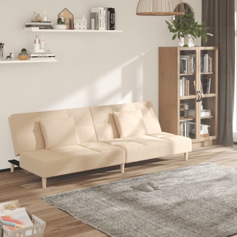 foto del prodotto devenirriche divano letto a 2 posti con 2 cuscini crema in tessuto 374118