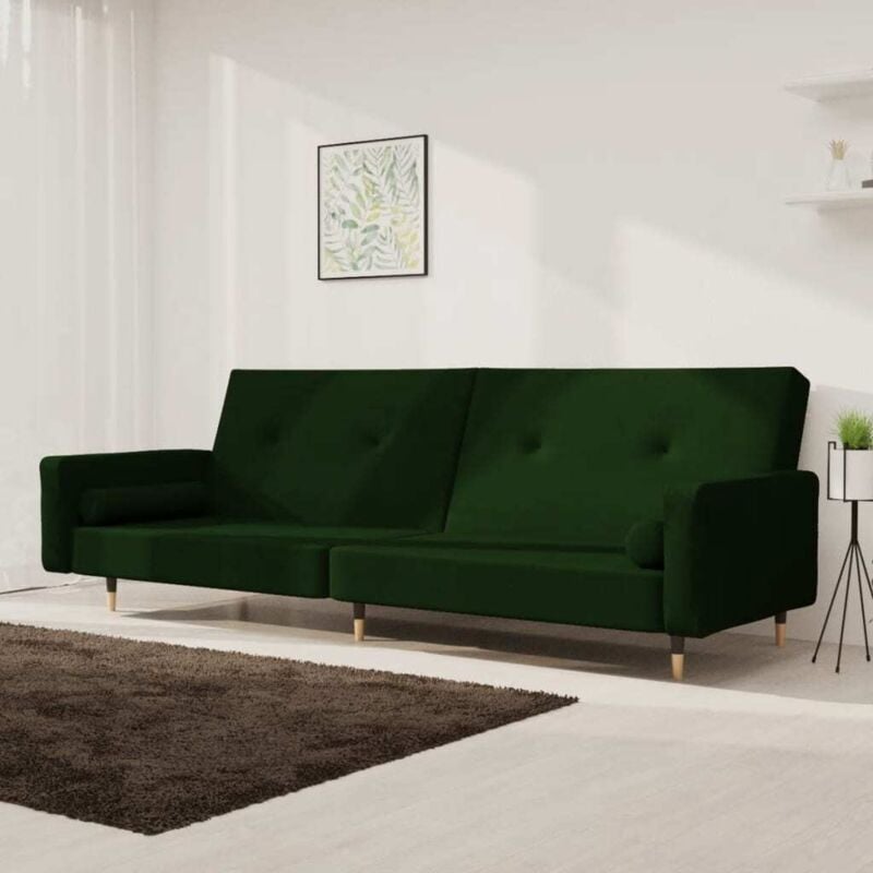 foto del prodotto devenirriche vidaxl divano letto a 2 posti con 2 cuscini verde scuro in velluto
