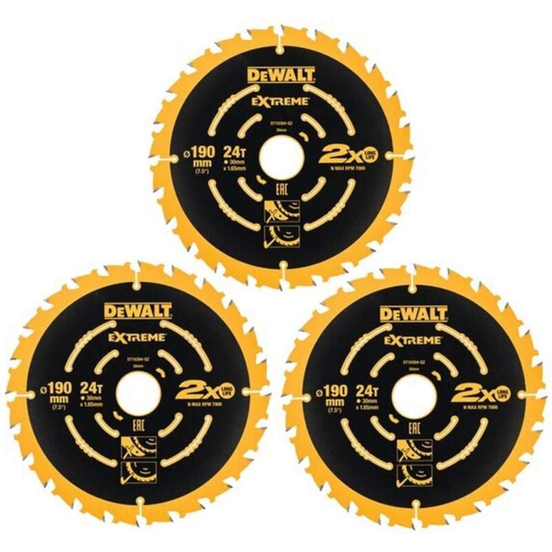 foto del prodotto dewalt accessori set di 3 lame da sega 190x30 mm, 24 denti dt10399