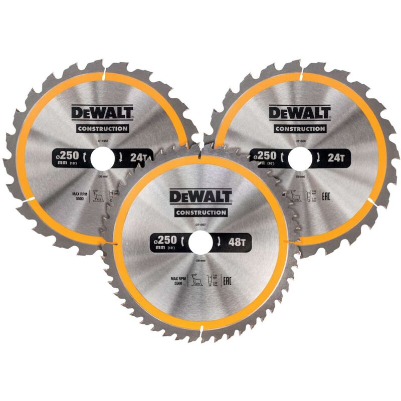 foto del prodotto dewalt accessori set di 3 lame per legno 250x30 mm dt1963