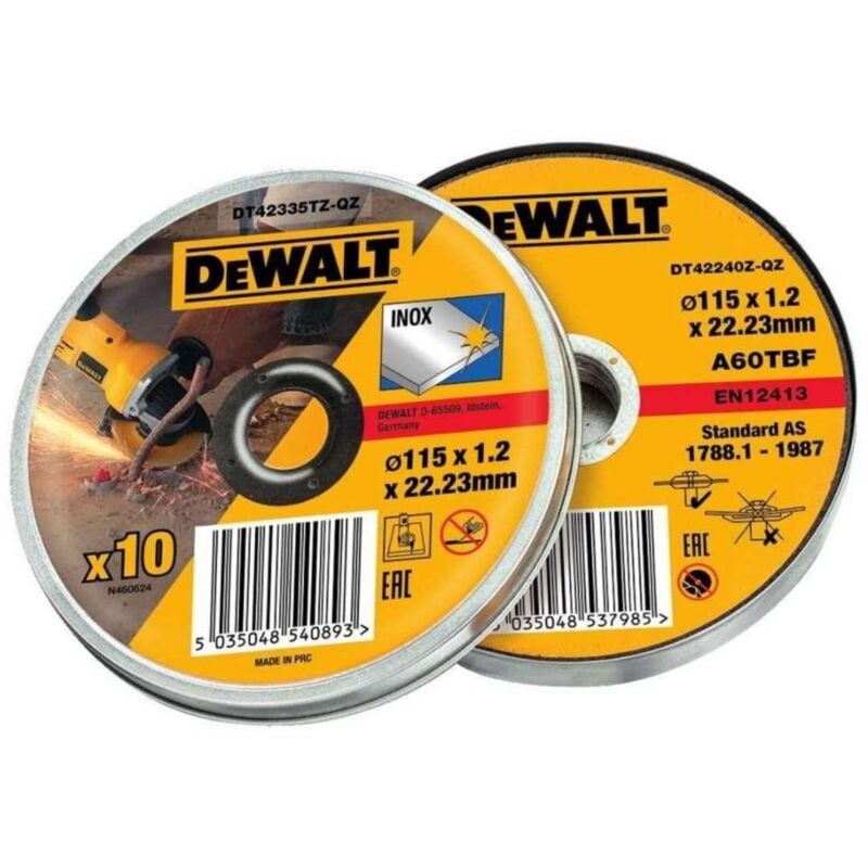 foto del prodotto dewalt accessori set di dischi da taglio per acciaio inox 115x22,2 mm, 10 pz dt42335tz