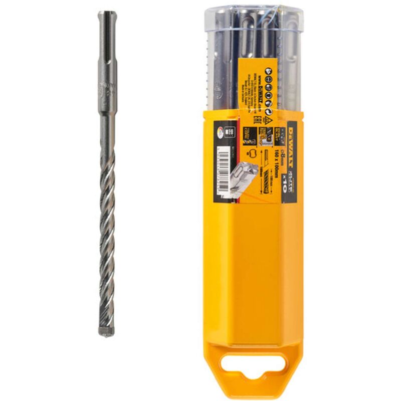 foto del prodotto dewalt accessori set di punte da trapano per muratura sds plus da 10 pezzi, diametro 8 mm dt8965
