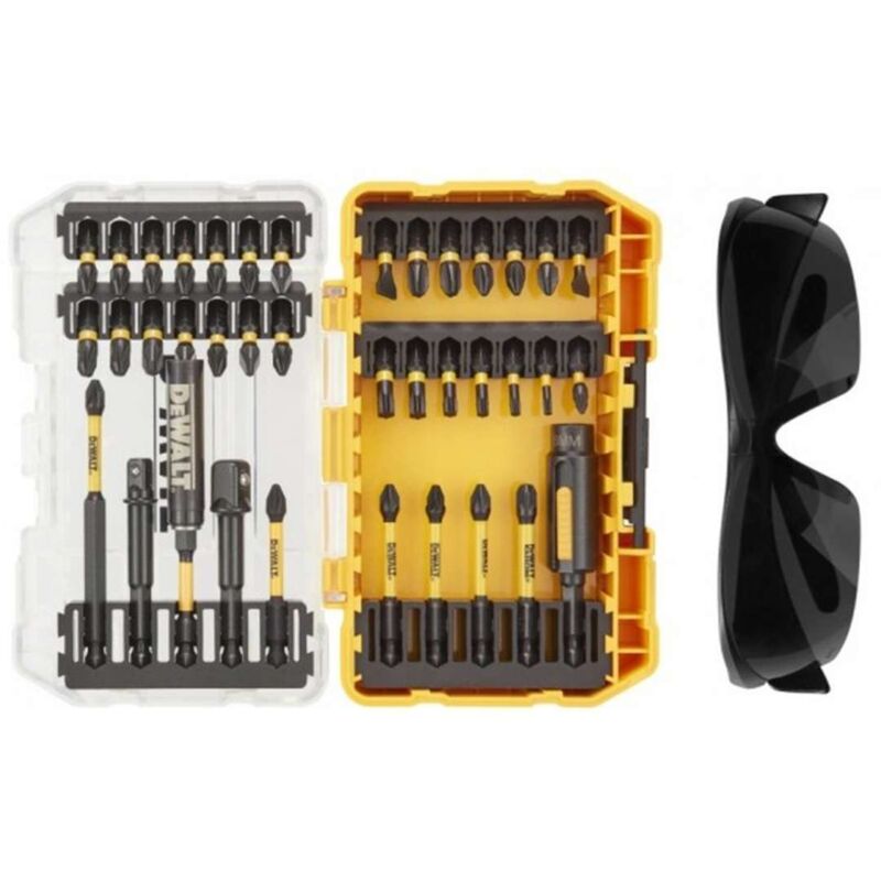 foto del prodotto dewalt accessori set di punte e bit per trapano da 38 pezzi, occhiali da lavoro dt70740t