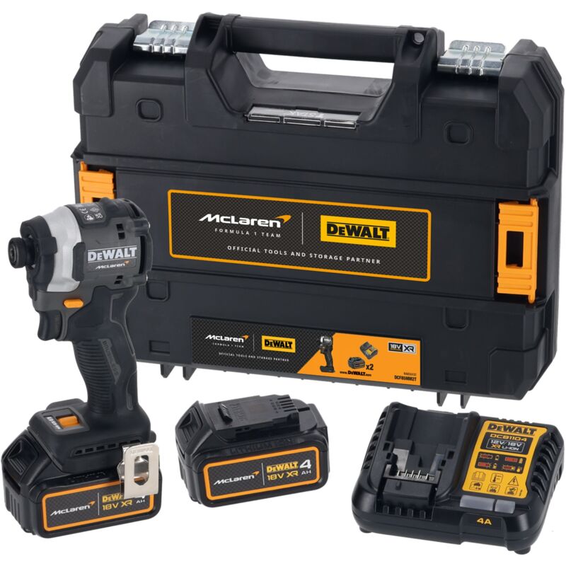 foto del prodotto dewalt avvitatore a impulsi a batteria dcf85mm2t, 18v, 2x 4,0 ah e caricatore in tstak mclaren
