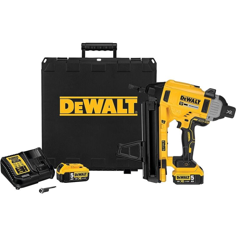 foto del prodotto dewalt chiodatrice xr 18v 5ah li ion cemento e acciaio batteria caricabatterie dcn890p2